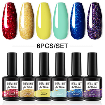 ROSALIND Gel Nail Polish 6Pcs/Set For Manicure Nails Art UV Gel Need Base Top Coat Vernis Semi permanent Nail Polish 15ML